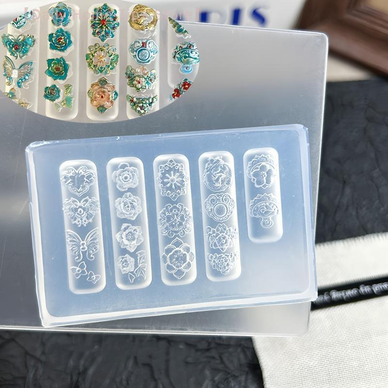 Flower Peacock 3D Silicone Nail Mold Chinese Style Relief Transparent Template Manicure Design Tools DIY Nail Art Decoration