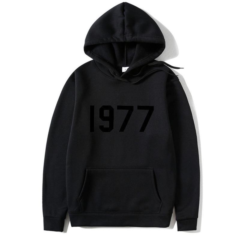 Felpa con cappuccio unisex trendy e larga, stampa floccata, High Street 1977