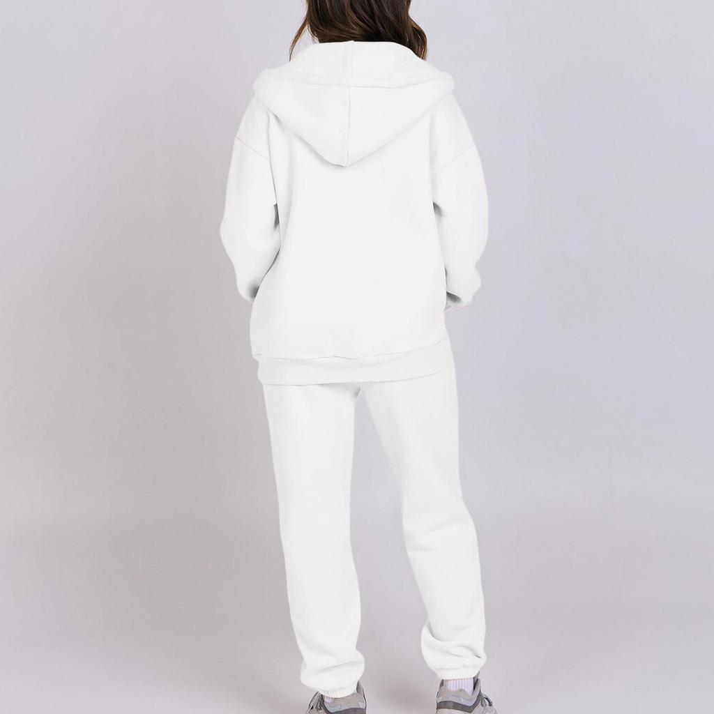 Korean Style Women's Hooded Fleece Sweatshirt - Autumn/Winter Casual Loose Top Coat Hoodie Set