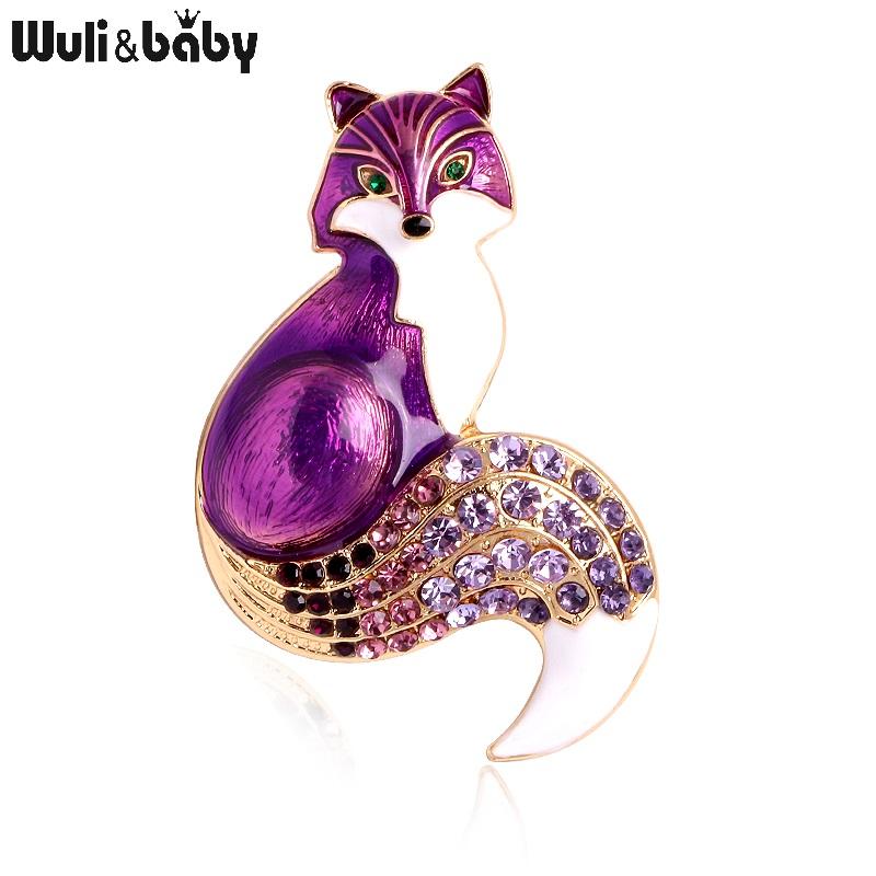 

Wuli&baby Enamel Fox with Rhinestone Tail Brooch Pin Jewelry Gift 6 Colors Animal Badge Classic Bag Accessory pro choice pin art фіолетовий