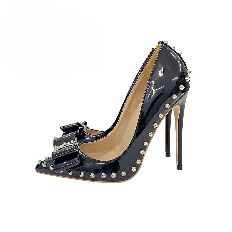 

Элегантные женские туфли с заклепками и бантами, модные туфли на тонком каблуке, платья и обувь больших размеров. 37