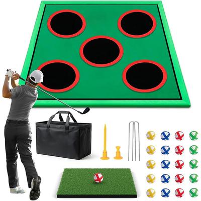 Golf Game Play Set, Golf Chipping Cornhole Game for Adults with 1 Club, 5 Hole Covers, 20 Balls, Putting Mat & Carry Bag, Indoor Outdoor Lawn