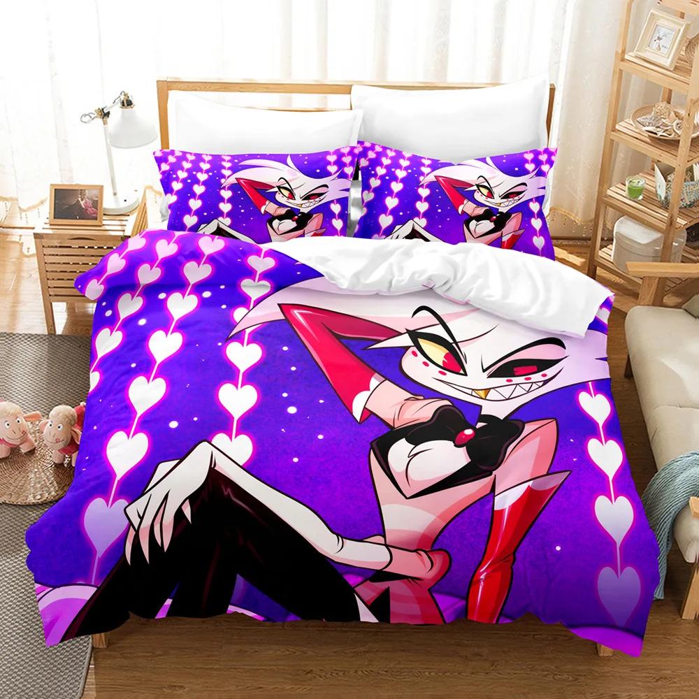 Fashion Cartoon H-Hazbin Hotel Bedding Set Cartoon Pattern Print Duvet Cover Set King Queen Full Double Single Size Cute Gifts