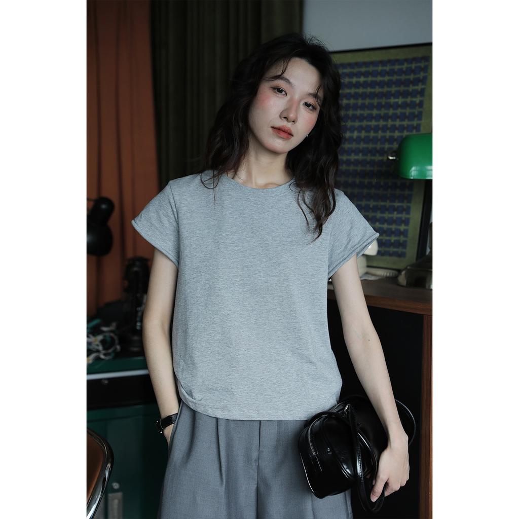 White solid color short-sleeved t-shirt women's summer new basic model, slim and thin, cool and breathable top, commuter advanced sense