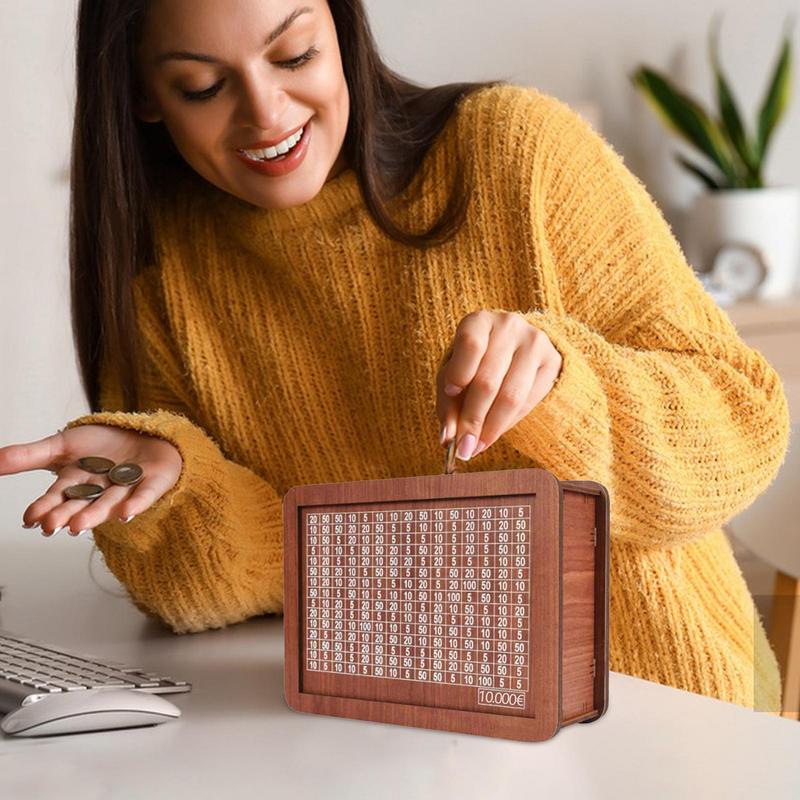 Wooden Money Box Cash Saving Money Bank Box For Adults Retro Reusable Wooden Money Box 10 000 Saving Challenge Wooden Money Jar