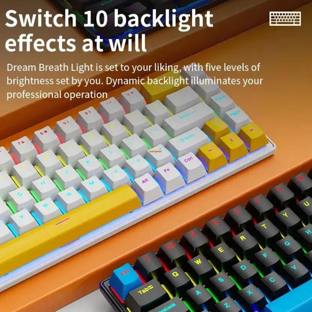 2025 new 68-key game mechanical keyboard mini 65% compact RGB backlit ergonomic wired film keyboard, suitable for laptop desktop