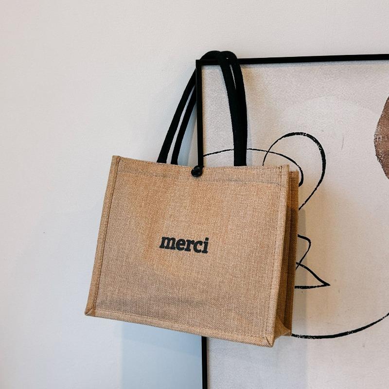 Linen bag handbag new simple letter large capacity tote bag shoulder crossbody commuter canvas tote bag