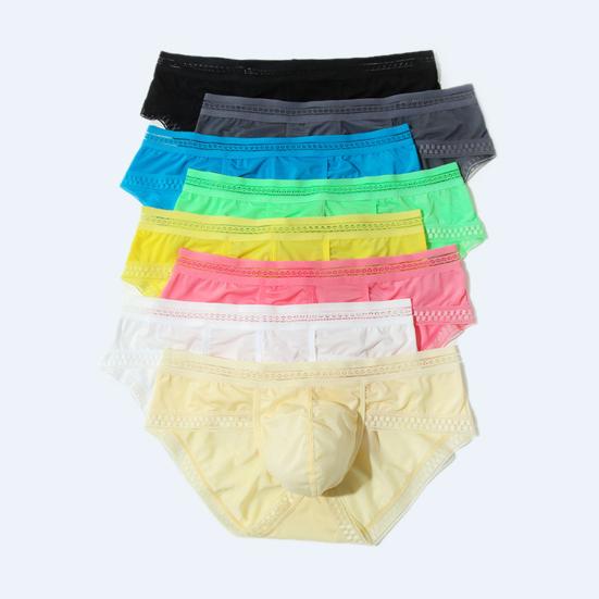 Men Briefs Solid Color Low-rise Ice Silk Briefs U-Convex Large Space Not Tight Underwear Ultra-thin Panties