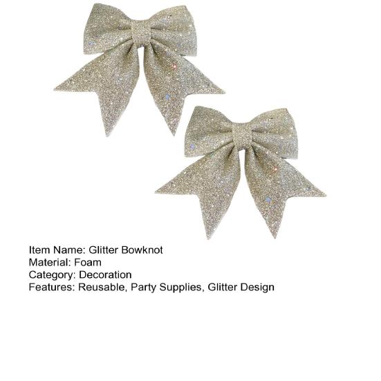 2Pcs Christmas Glitter Bowknot Reusable DIY Xmas Tree Gift Box Wreath