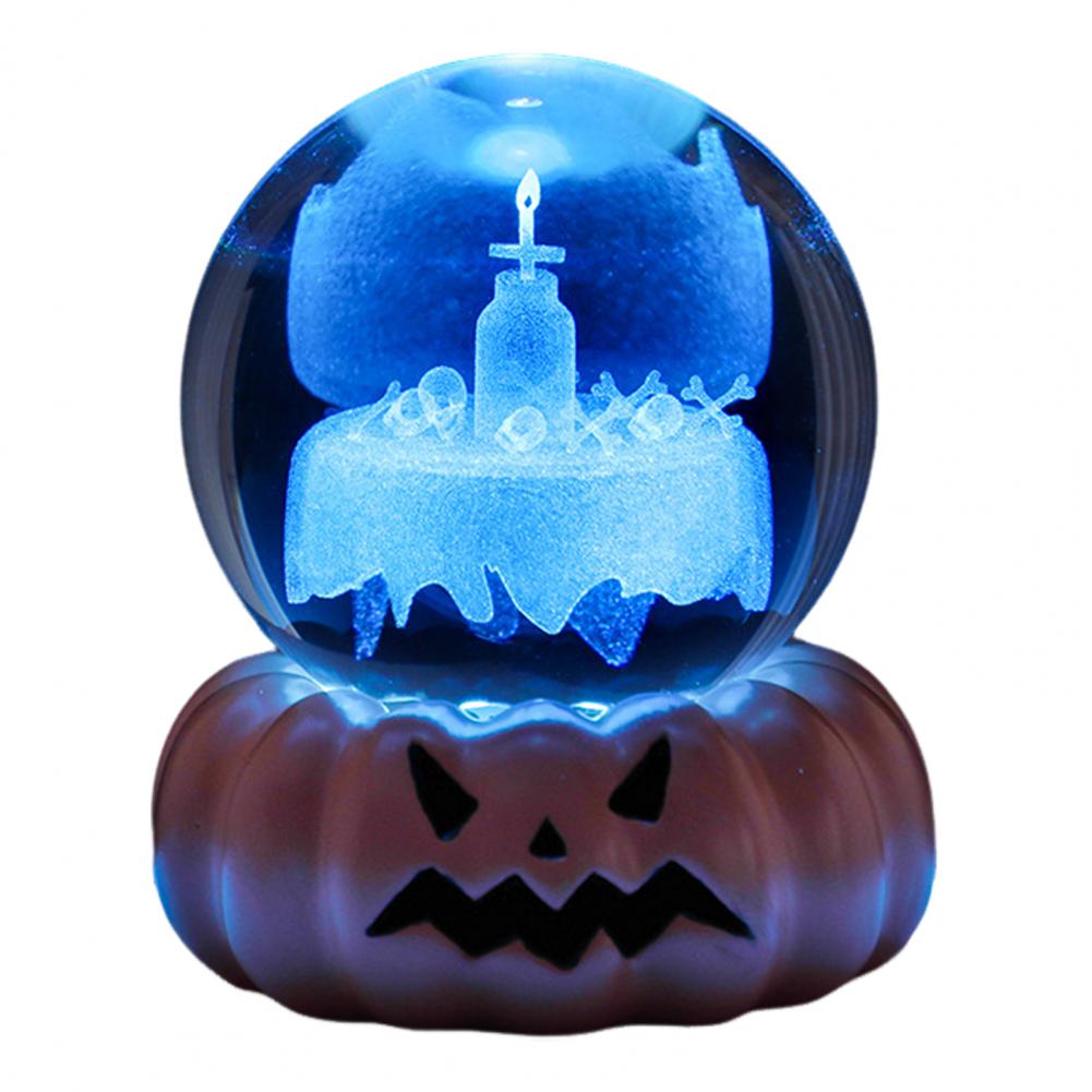 Halloween Crystal Ball Night Light for Kids 3D Pumpkin Crystal Ball LED Night Light with Resin Base Pumpkin Globes Lamp