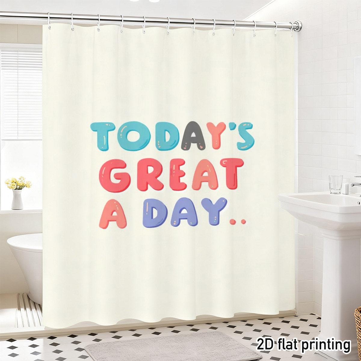 

Motivational Shower Curtain – “Today’S Great A Day..” In Playful Pastel Letters, Waterproof Polyester, Cheerful Bathroom Decor W60H190(CM)-1 Pcs