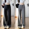 Women's Dark Gray High-Waisted Wide-Leg Sweatpants - Petite, Slimming, Casual, Spring/Autumn 2025 Style
