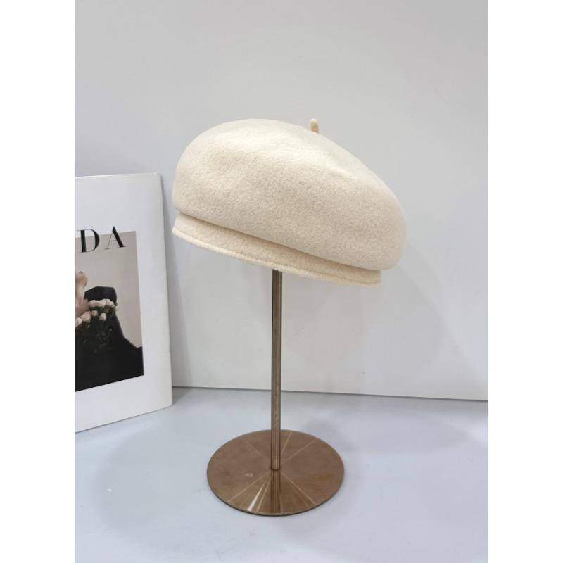 25 Early Autumn New High-quality Woolen Beret Women's Big Head Circumference Solid Color Face Small Painter Hat