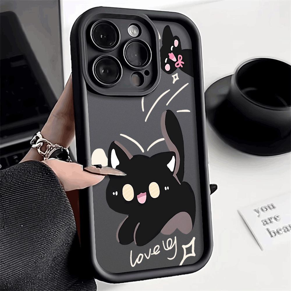 Cartoon Black Cat UV Print Phone Case For Xiaomi Redmi Note 14 13 12 11 10 9 8 7 Pro/Plus 4G 5G Shockproof Anti-Scratch Cover