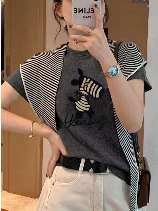

Women s Zebra Print Loose Round Neck T-Shirt - Spring 2026 Fashion One Size темно-серого