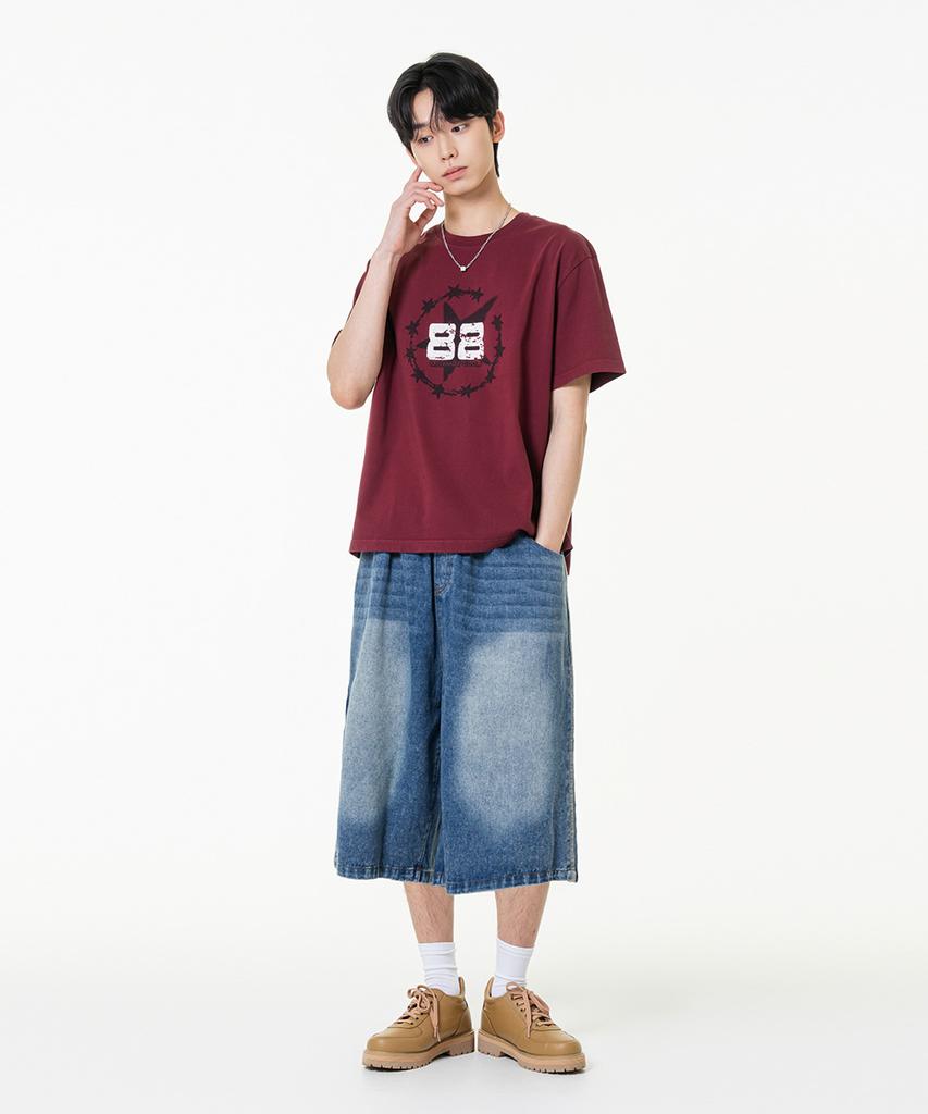 MOZMOZ Two Eight Pigment Crop Short Sleeve T-Shirt Burgundy