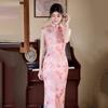 Pink national style traditional Chinese long cheongsam young women's retro slim short sleeves summer