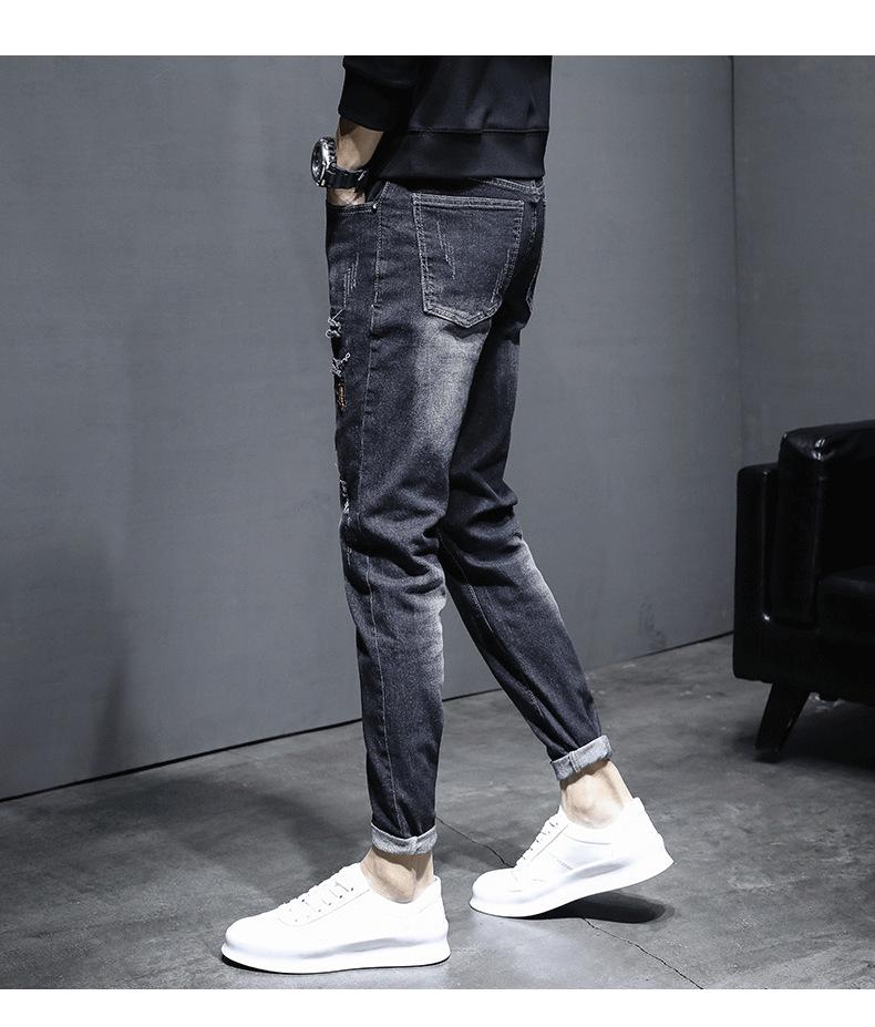 Men's Trendy Ripped Slim Fit Nine-Point Skinny Jeans - Elastic, Breathable, Casual Summer Wear