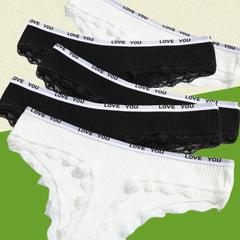 

5Pcs/set Cotton Panties Women Lace Thongs Plus Size Ladies Low Waist Female Soft Breathable Underwear M L XL Lingerie M&5pcs