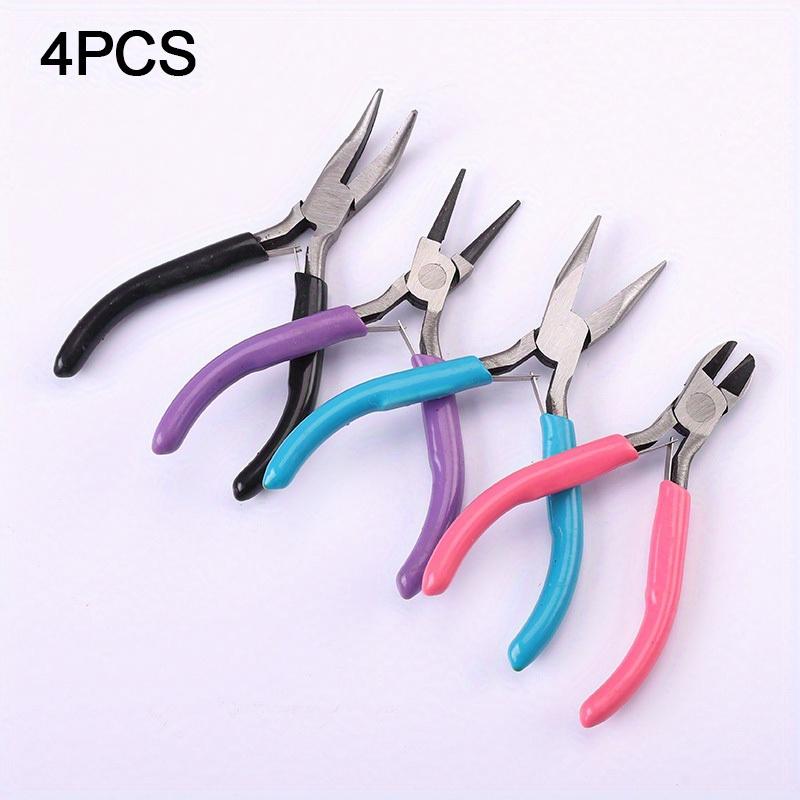4Pcs Jewelry Making Pliers Needle Nose Round Wire Cutter Bent Nose Pliers Colorful Comfort Grip Handles DIY Crafts Repair Tool