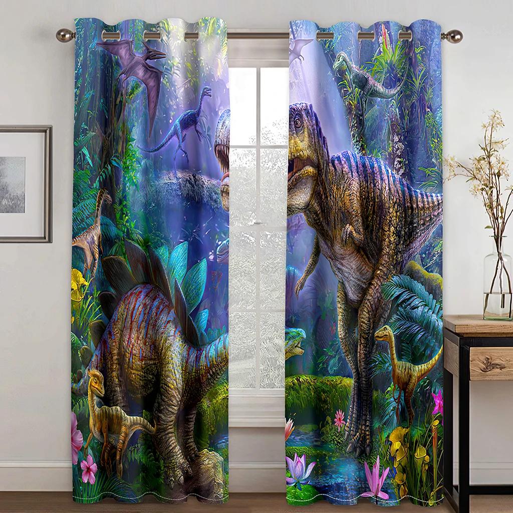 

2 шт. мультяшный милый динозавр полиэстер ткань занавеска для гостиной спальни детской комнаты детского сада бесплатная доставка (W50H130cm)-2pcs&Grommet Top