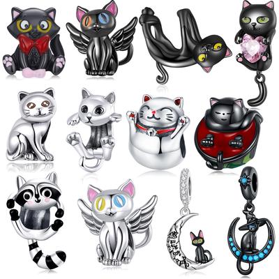 Electroplated Black Gold Animal Cat Diy Bracelet Beaded Accessories Personalized 925 Silver Beads
