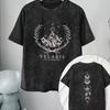 Matte Washed Black T-shirt, Summer Vintage Aesthetic Printed Top, Loose Unisex Round-neck Short Sleeves