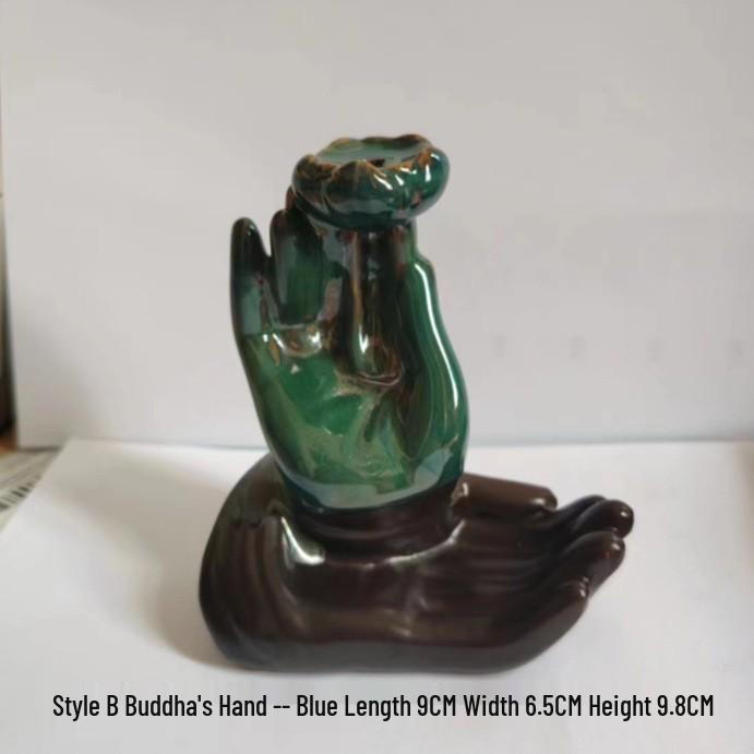 Buddha Hand Ceramic Backflow Incense Burner - Creative Rockery Design for Stick Incense and Office Decor.