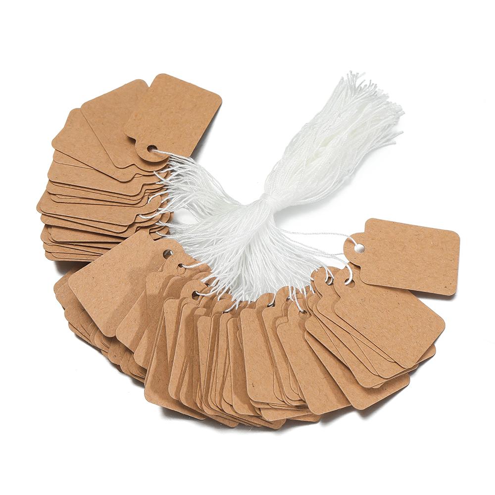 100pcs/Lot Rectangular Paper Price Tag White Wooden Blank String Watch Jewelry Crafts Price Display Cards Package Hang Tag Card