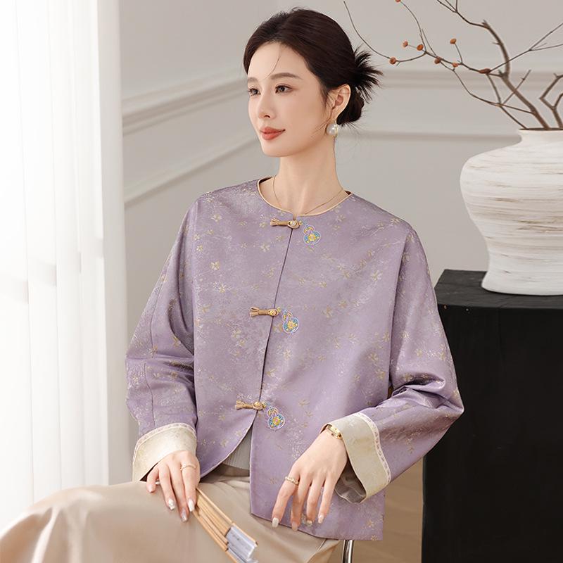

Stylish Chinese-Inspired Spring Outerwear for Middle-Aged & Elderly Women - Loose Fit with Slimming Design XL (53-60 kg) фіолетовий