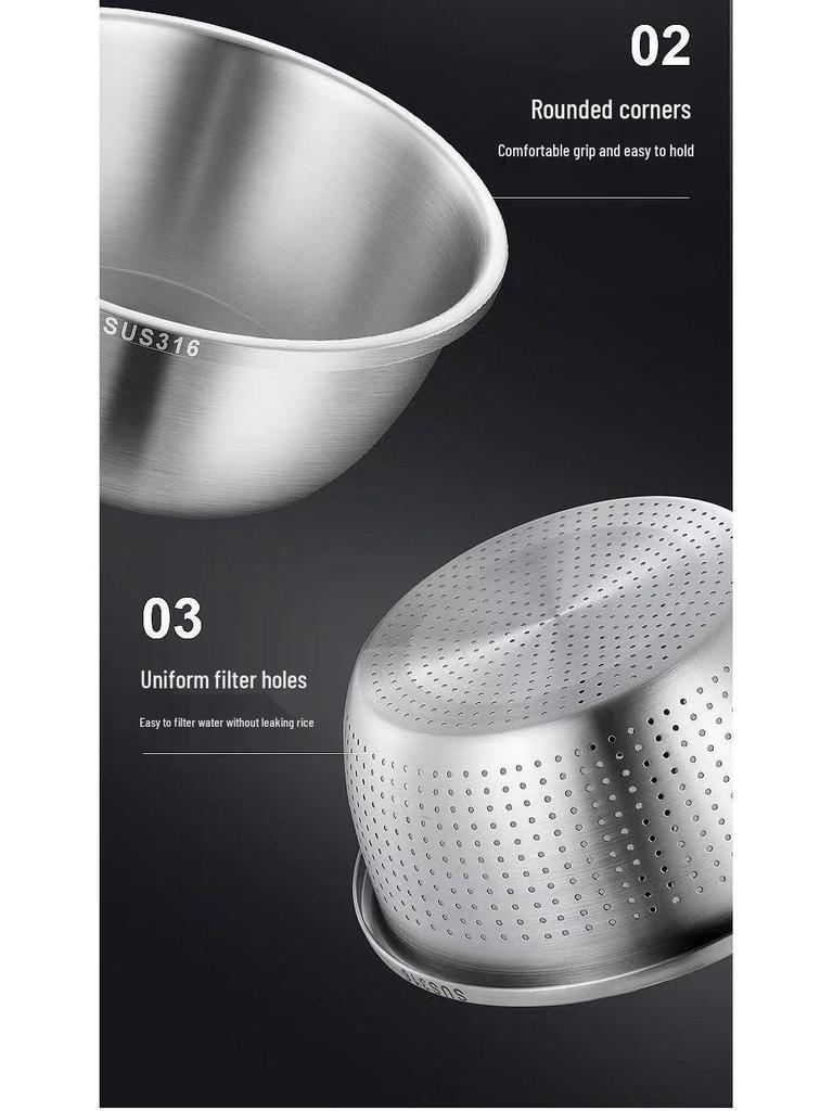 German Stainless Steel Bowl Set for Vegetable Washing, Egg Beating, Dough Kneading, and Cooking - Free Shipping