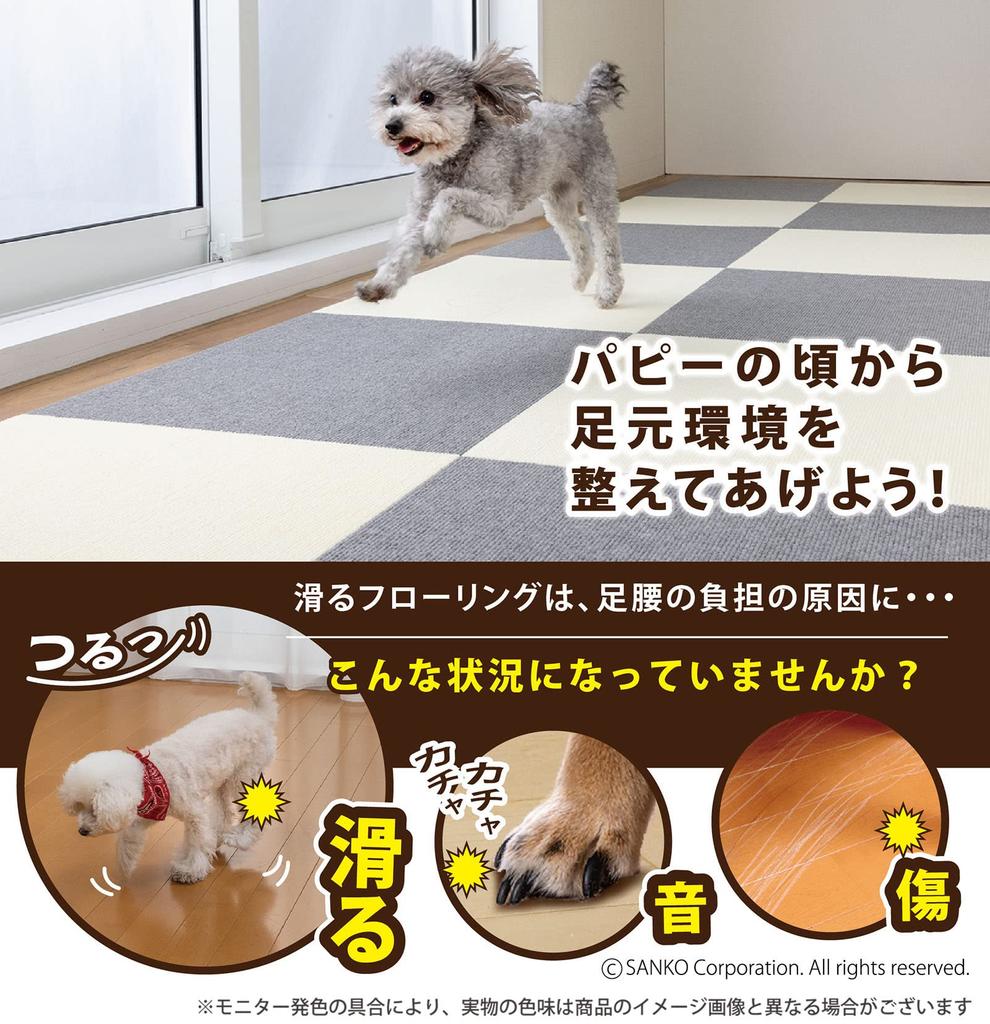 Sanko Non-Slip Tile Carpet for Pets, 30x30cm, Dark Gray, 20 Pieces, Made In Japan, Water-Repellent, Deodorizing, Washable, KN-31