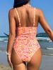 Fashion Small Floral Pleated Thin Strap Tummy Control Bikini Swimsuit For Summer Beach