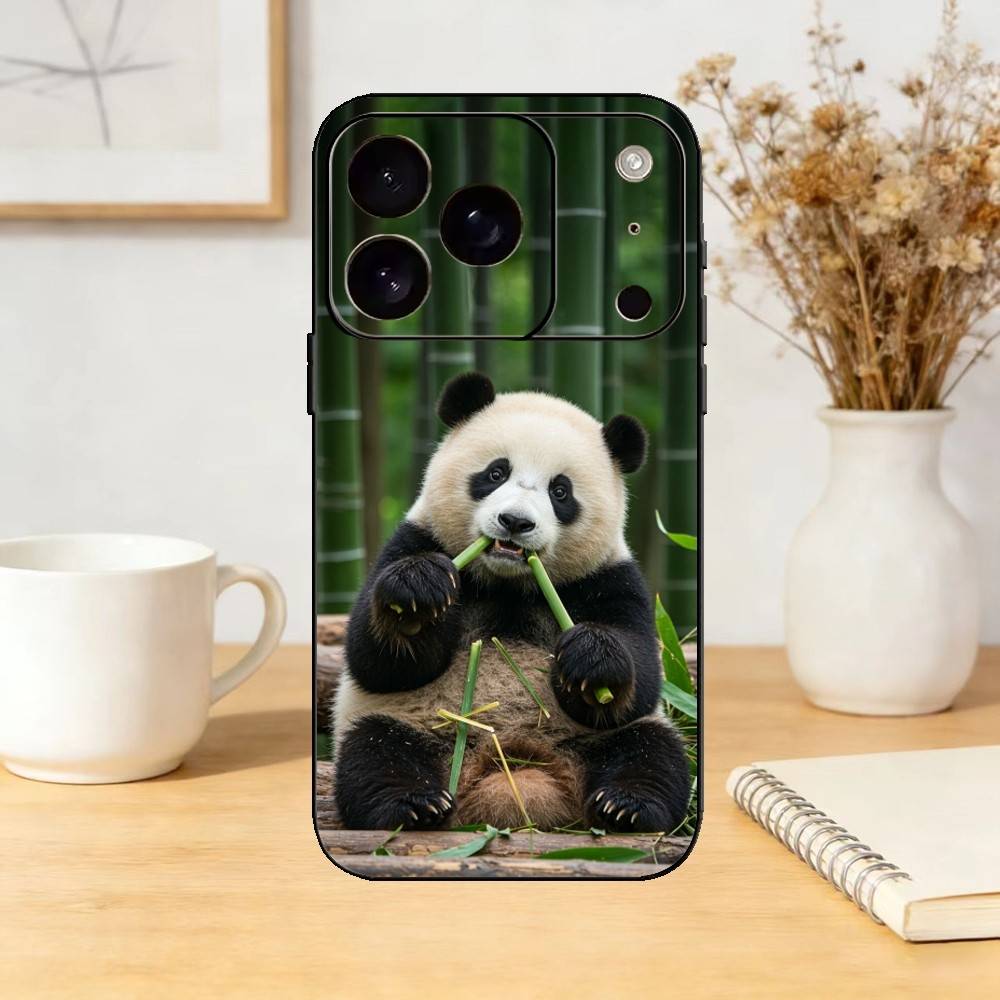 Cute Animal Panda Phone Case Silicone Black Soft For IPhone 17,16,15,14,13,12,11,SE,Plus Pro Max