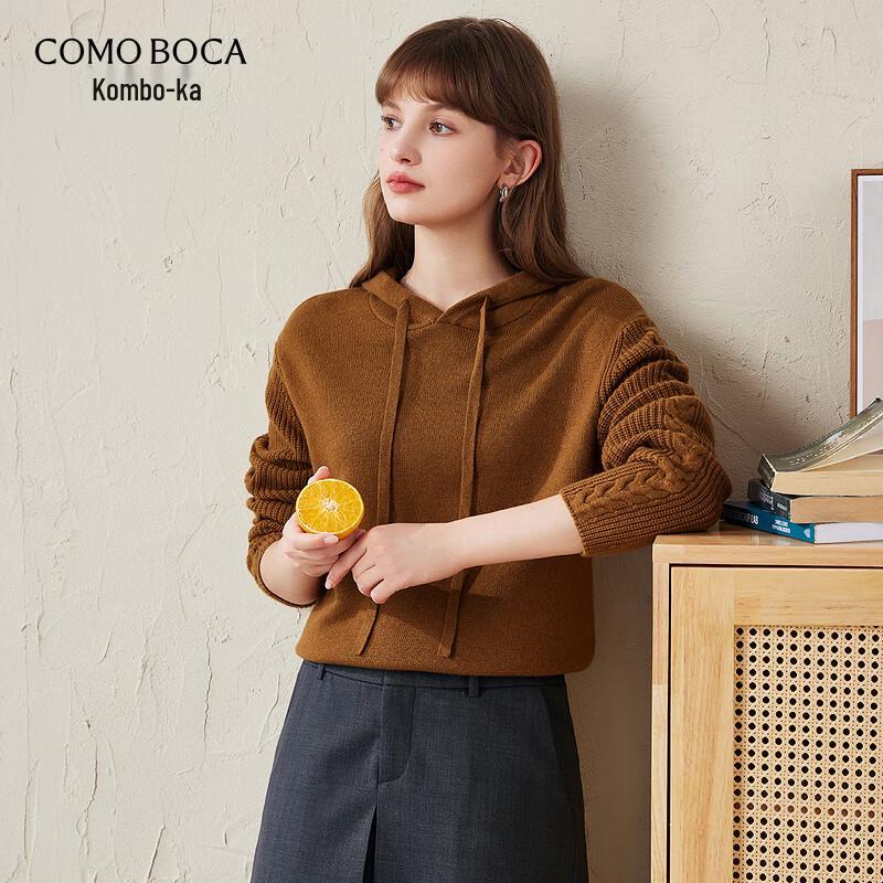Commomboka Women's Hooded Cable Knit Wool Sweater