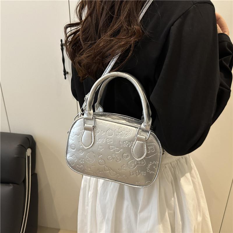 Carto Print Design Women's Pu Leather Shoulder Bags Solid Color Simple Ladies Crossbody Bag Casual Girls Phe Handbags Purse