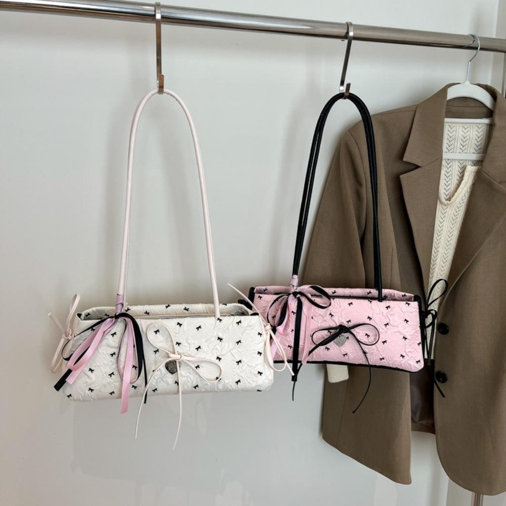 Sweet French Stick Underarm Bag French Armpit Bag Fashion Bow Ribbon Shoulder Bag  Daily