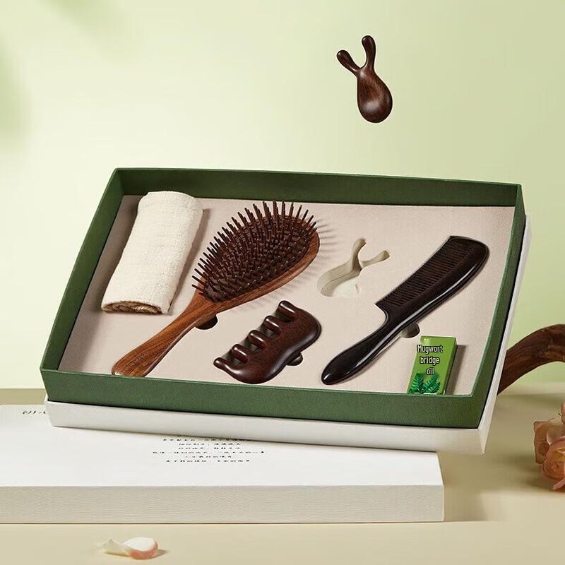 Natural Ox Horn Health Massage Comb Gift Set