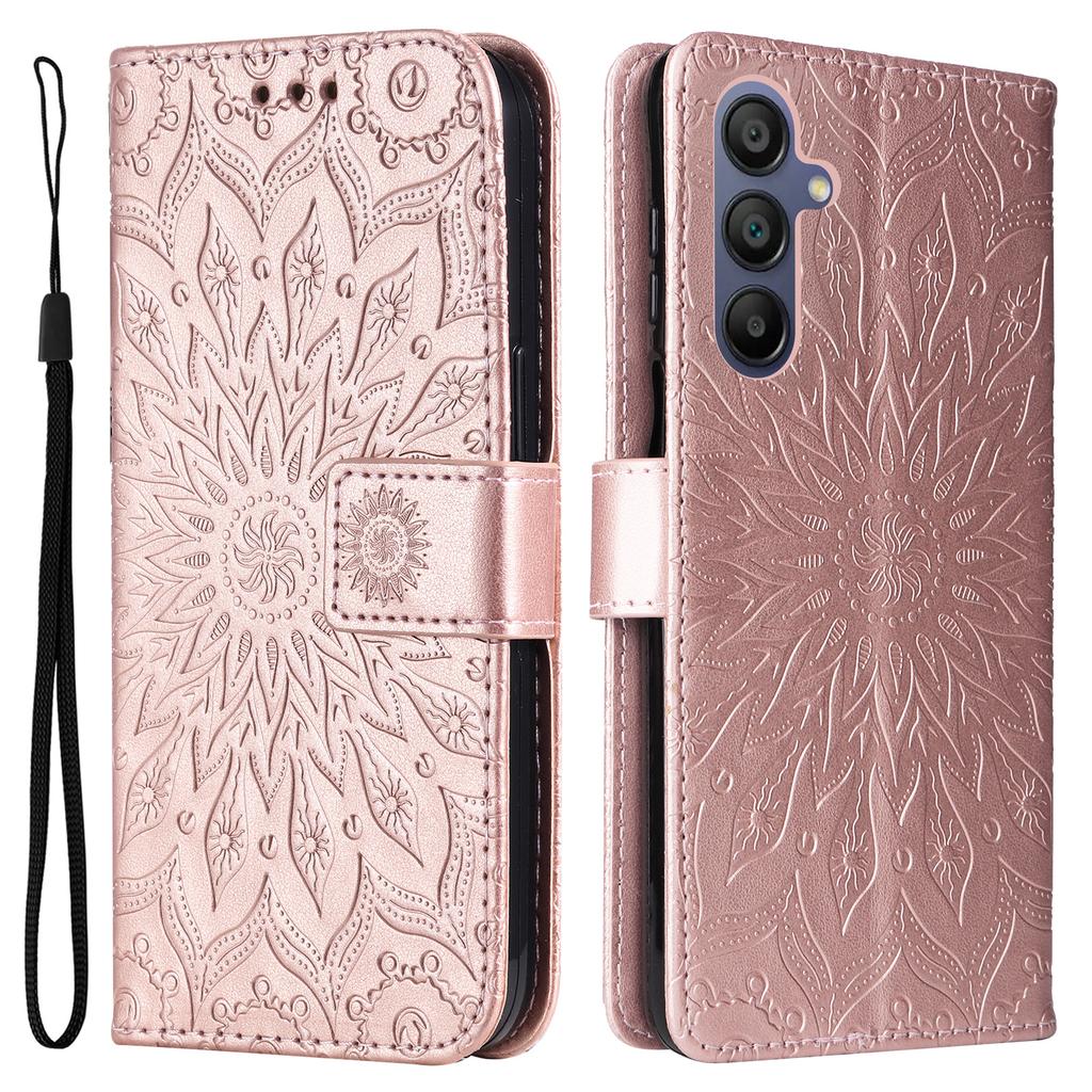 Für Samsung Galaxy A26 5G/A16 5G/A16 4G Handyhülle Sonnenblumen-geprägtes Leder-Brieftaschen-Ständer-Cover mit Riemen