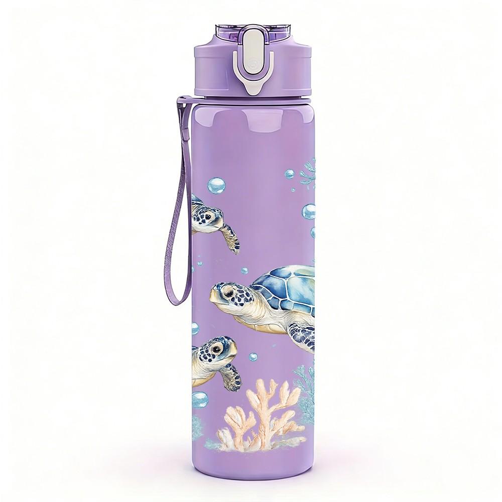 1 PZ Tartaruga Marina Animale Marino Sott'acqua Stampa 750ml Colore Plastica Borraccia Sportiva Tappo Flip Anti-perdita con Cannuccia Adatta per Sport Ufficio Uso Domestico