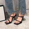 Black One-word Sandals New Summer High Heels Women's Shoes Stiletto Square Head Sandals Tide