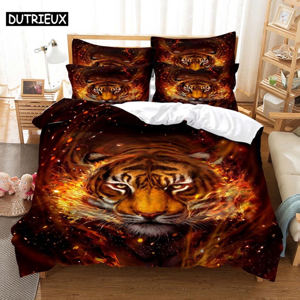 3D Digital Printing Fashion Design Running Tiger Bedding Set, Queen Size Duvet Cover Set