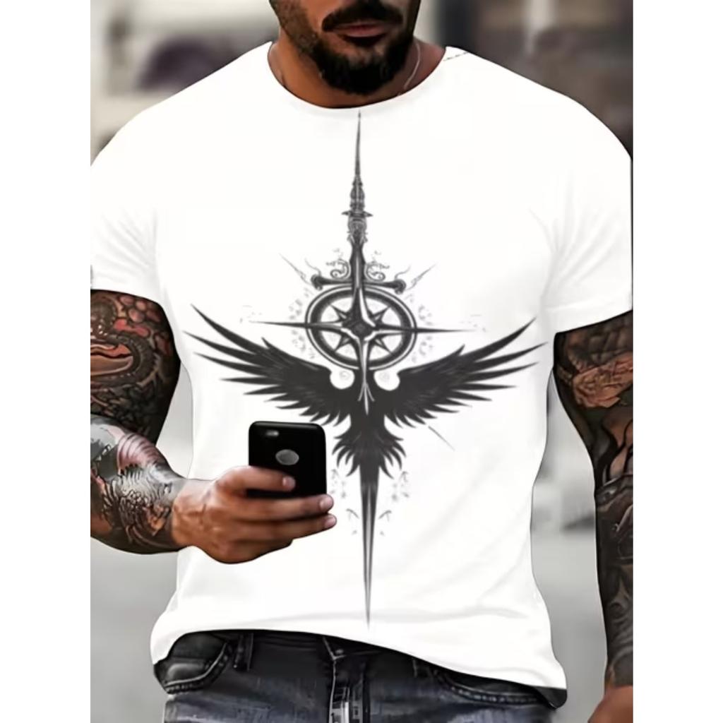 New Summer Men's Fashion T-shirt Personality Simple Pattern Printed Men's T-shirt Top