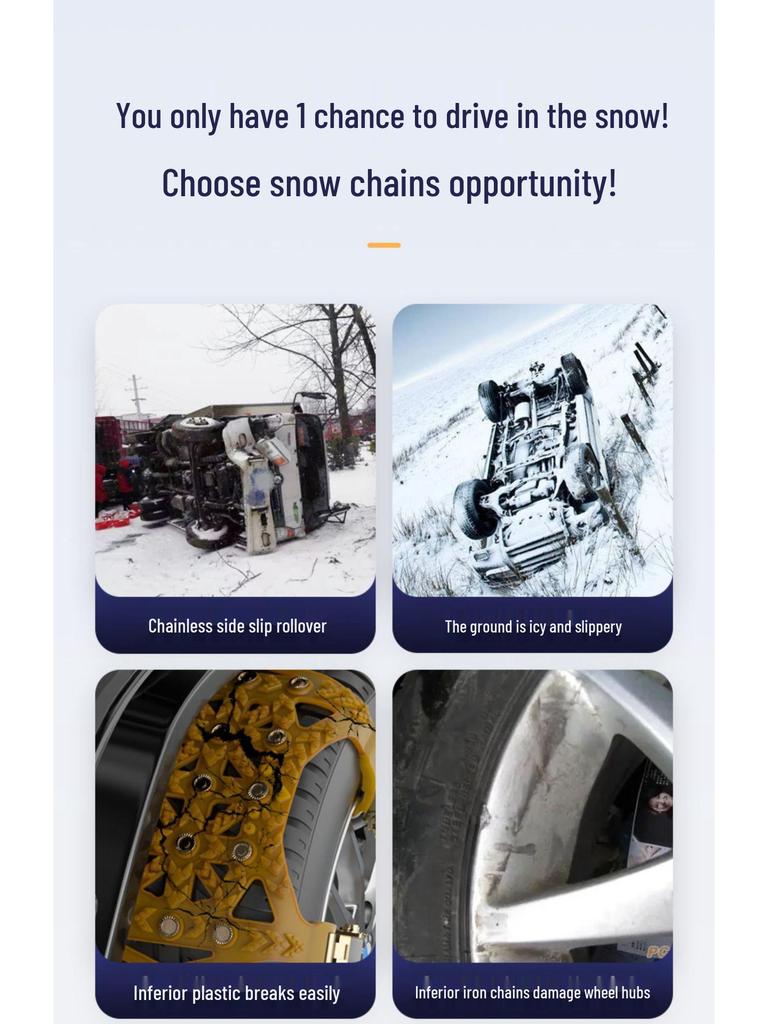 Uniwersalne łańcuchy antypoślizgowe do samochodów osobowych i SUV-ów - Łamiące lód, zapewniające trakcję na śniegu
