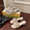 French Pearl Thick Heel Slippers Female Summer Wear New Fairy Small Fragrant Style Fashion Middle Heel One Word Beach Cool Slippers