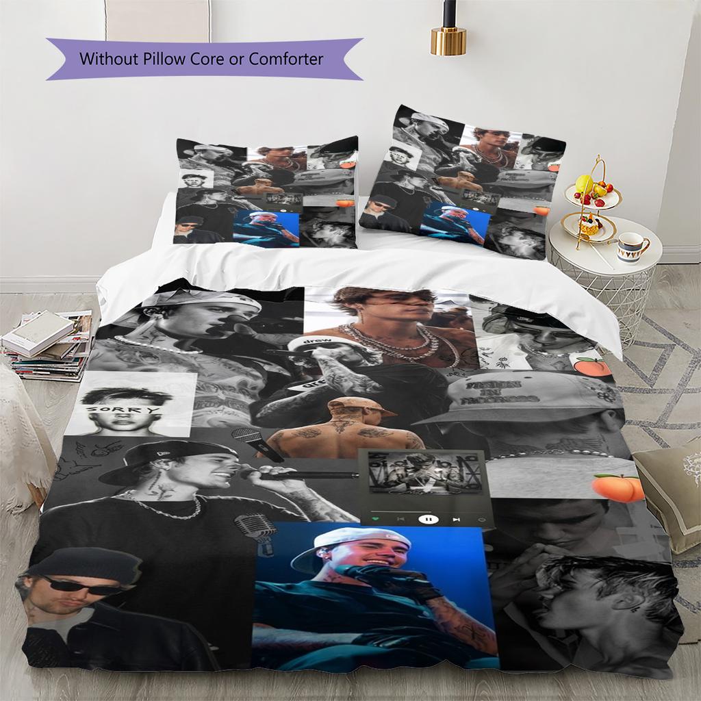 Bieber Pattern Bedding Set Quilt Cover Pillowcase Home Decor Gift (1 * Duvet Cover + 2 * Pillowcase, Without Core)