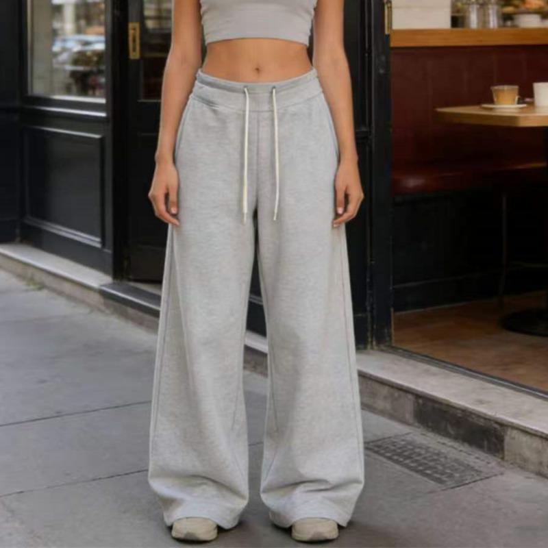 

Loose Casual Drawstring Women s Wide-leg Pants 2026 Spring Elastic Waist Versatile Thin Sweatpants Lace-up Sports Casual Pants Fashion New Trousers L светло-серый