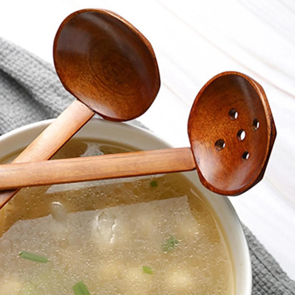 1Pcs Wooden Spoon Kitchen Ladles Soup Spoon Japanese Wood Serving Spoons Big Ramen Spoon Soup Noodle Hop Pot Strainer Tableware