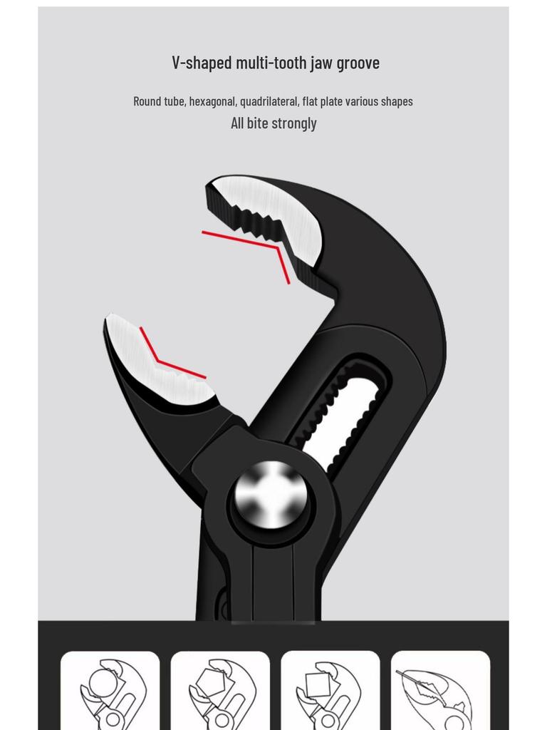 Adjustable Multifunctional Water Pump Pliers - Universal Large Opening Pipe Wrench with Movable Locking Mechanism.