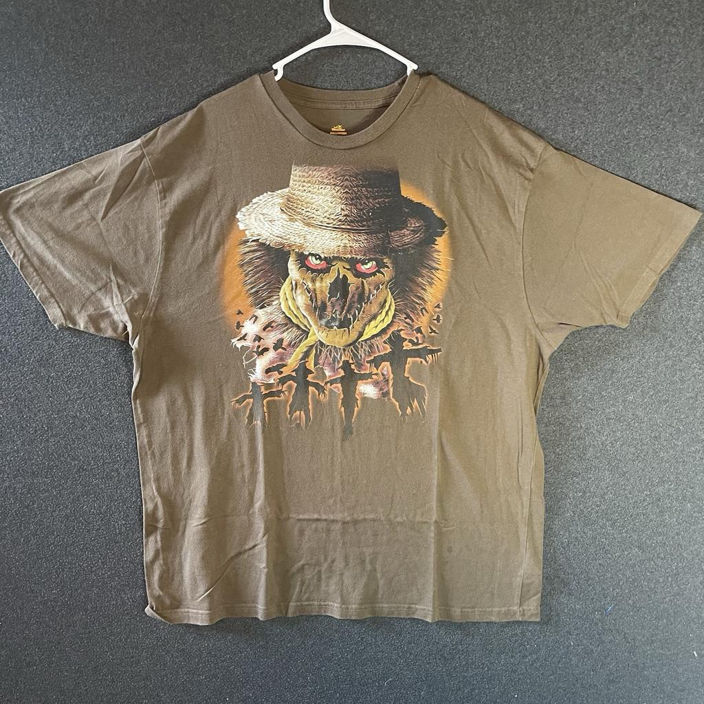 Halloween Men’s Brown Scarecrow Scary Graphic Short Sleeve T-shirt XXL